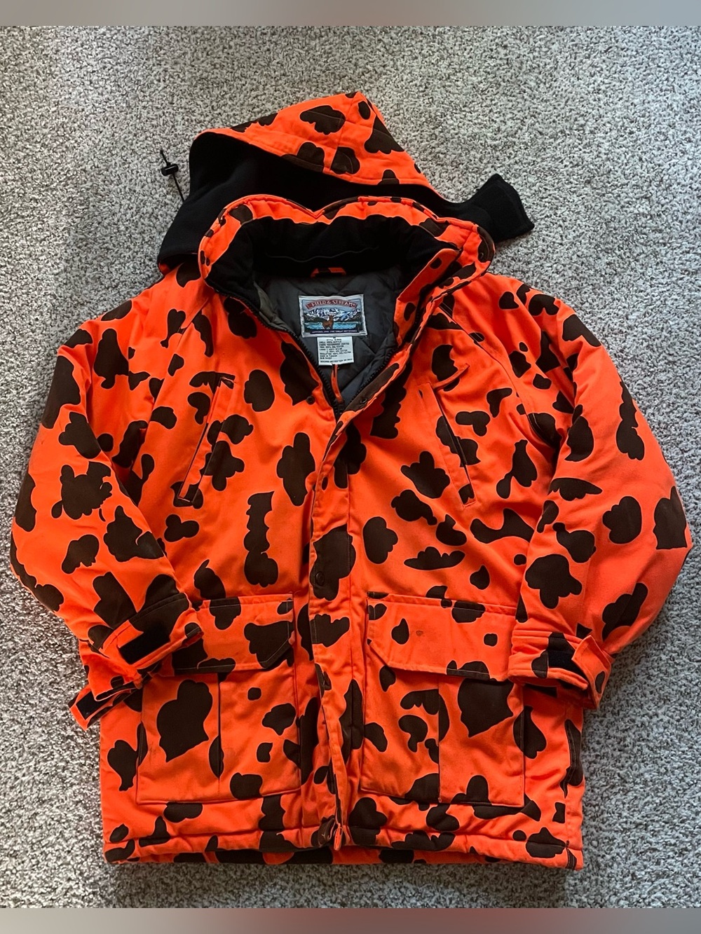 Vintage Field & Stream Blaze Orange Camo Hunting Jacket Parka Gorpcore Mens M